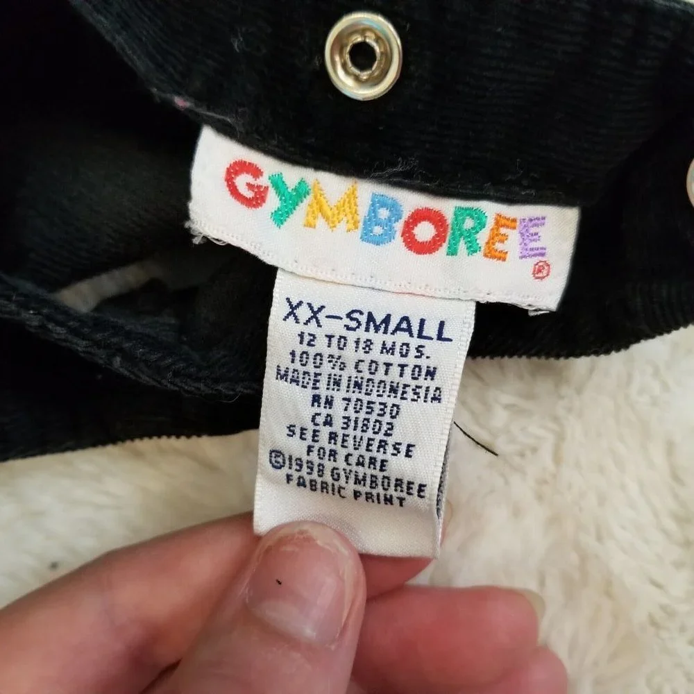 Vintage 90s Gymboree Girls 12-18 Months Corduroy Floral Black Jumpsuit One Piece